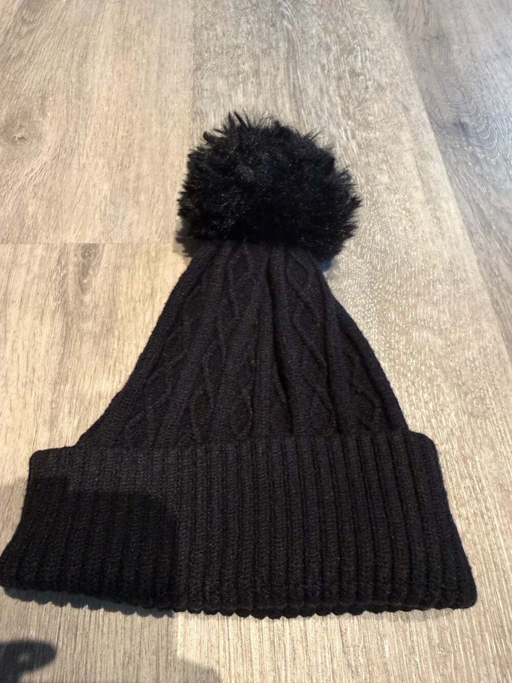 Vince Camuto Black Cable Knit Pom Pom Beanie Hat